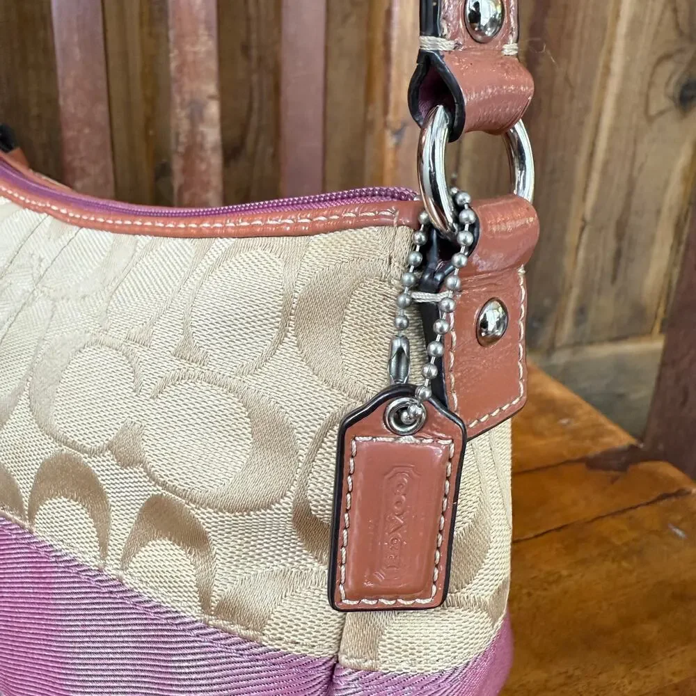 Vintage Y2K Coach Signature Stripe Lavender Mini Satchel Shoulder Bag Purse